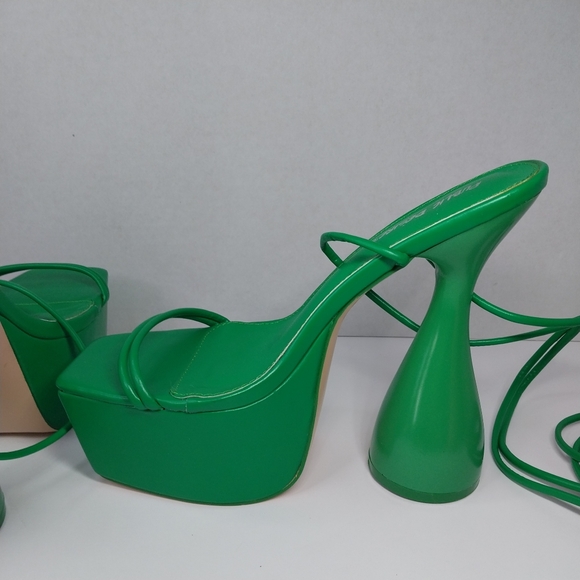 Public Desire Size 8 Anabele Green Pu Lace Up Cylinder Platform Heels Shoes - Picture 14 of 16